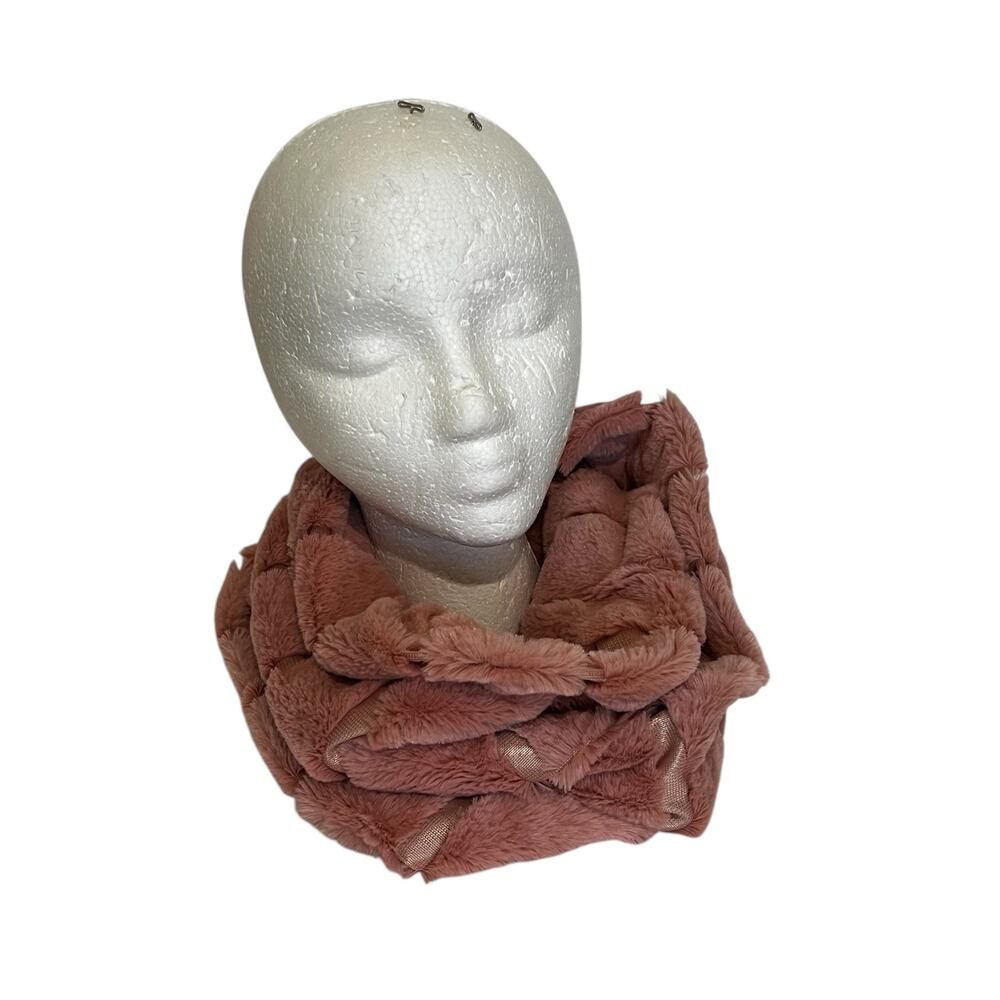 Women's Winter Warm Solid Soft Cozy Striped Faux Fur Infinity Scarf Pink Stylish